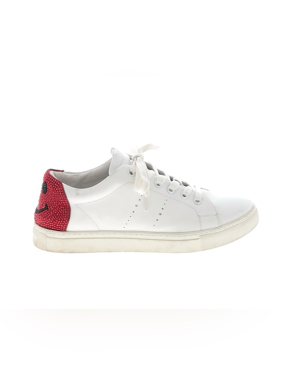 Lola Cruz White & Red Crystal Sequin Smile Sneakers Sz 9